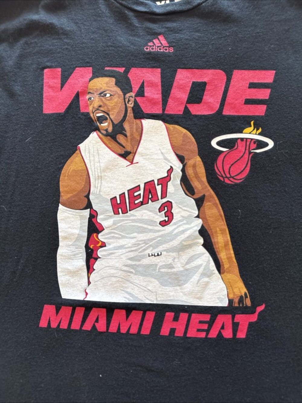 ADIDAS Miami Heat Dwyane Wade #3 Black Basketball NBA T-Shirt Size XL